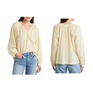 Treasure & Bond Split Neck Top In Beige- Ivory Wander Stripe, Sz. L- defective